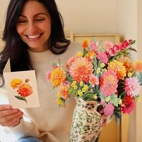 Freshcut Paper Dahlia Sunrise 3D Pop Up Card 14.5 Inch | Greeting Card for Birthdays, Mother's Day, Thank You, Gifts for Mom - view 3