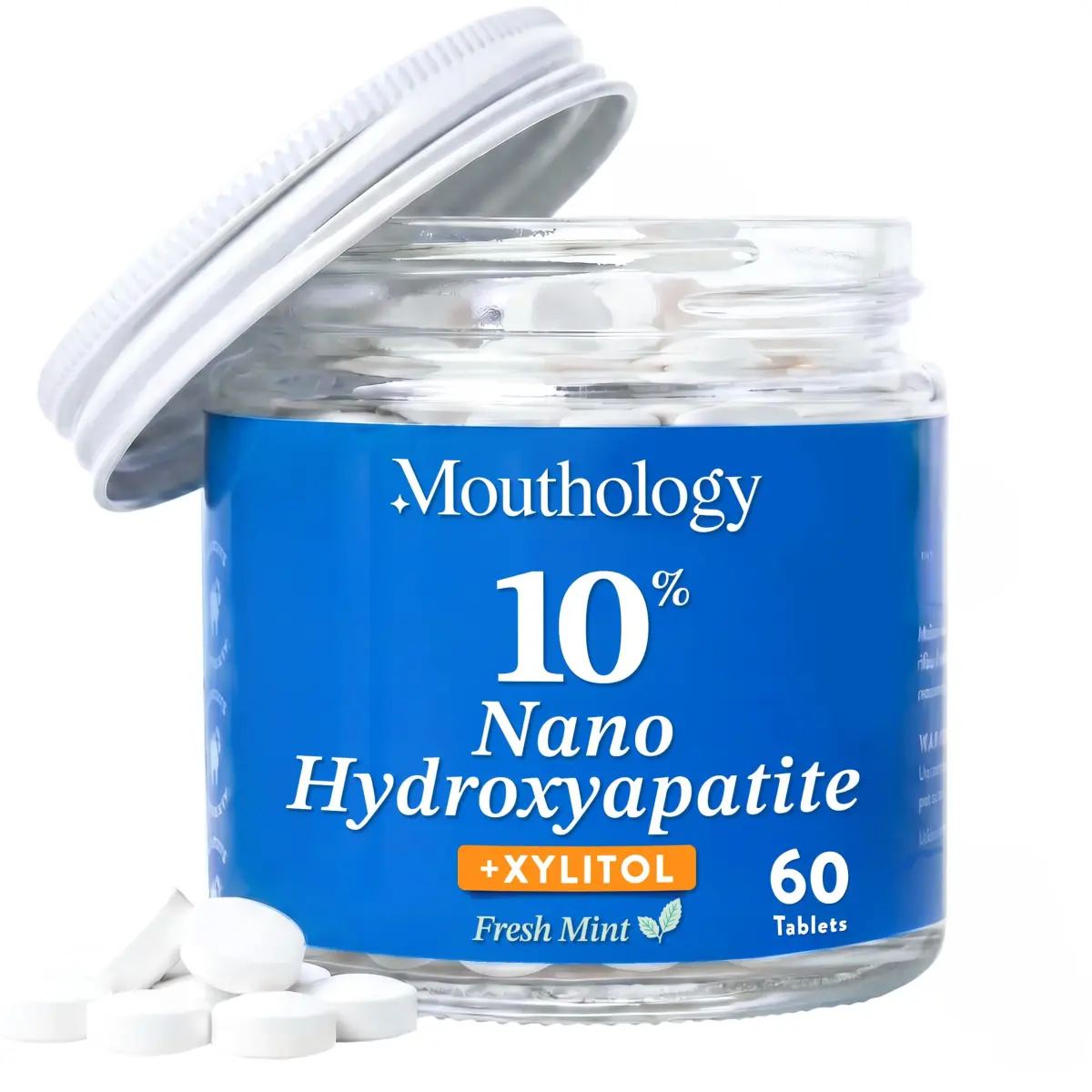 Mouthology 10% Nano Hydroxyapatite Toothpaste Tablets Fresh Mint 60 Count (Pack of 1) | Dentist-Recommended Enamel Care - main product image