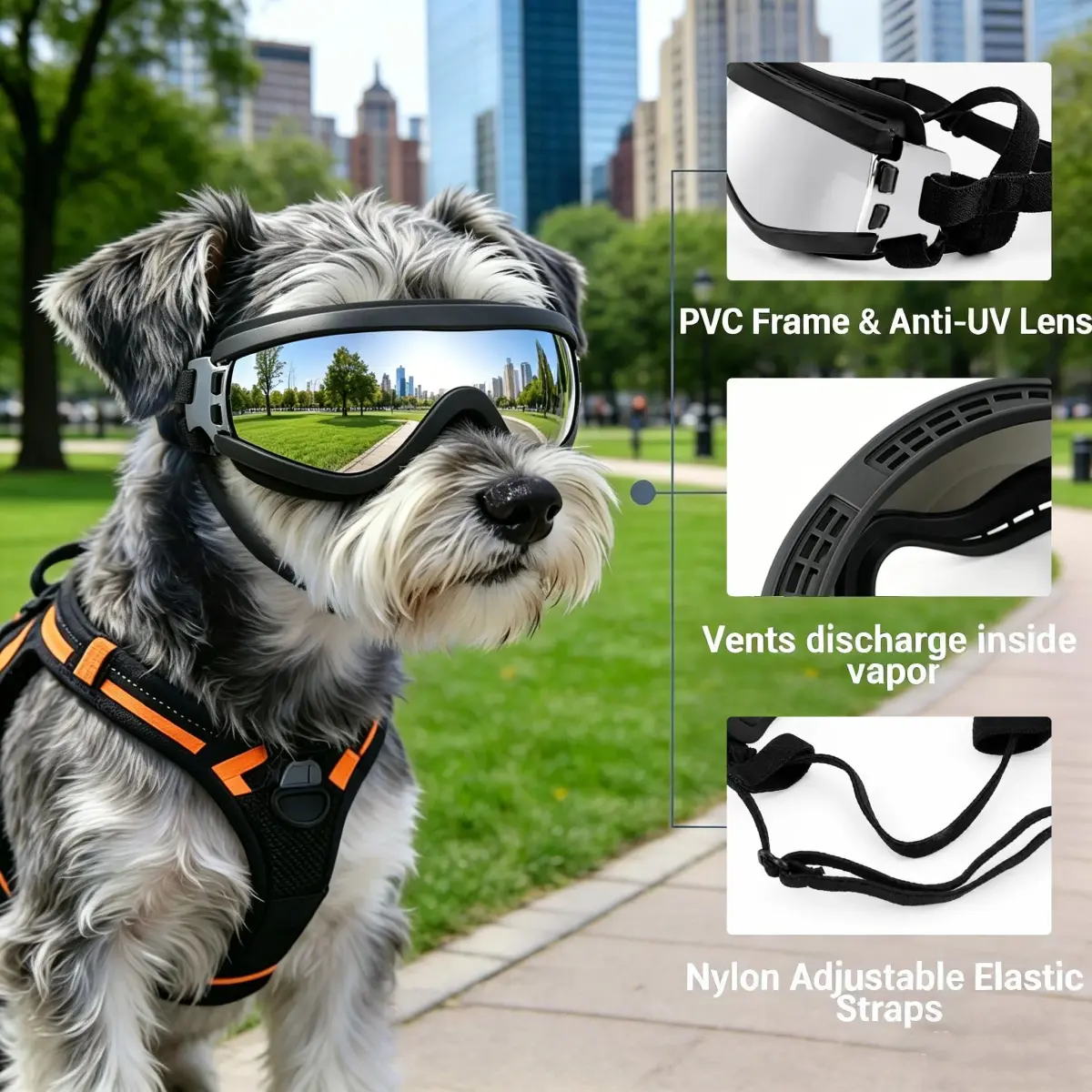 Enjoying Tactical Black Dog Goggles for Small Breeds | UV Protection, Windproof & Adjustable - view 3