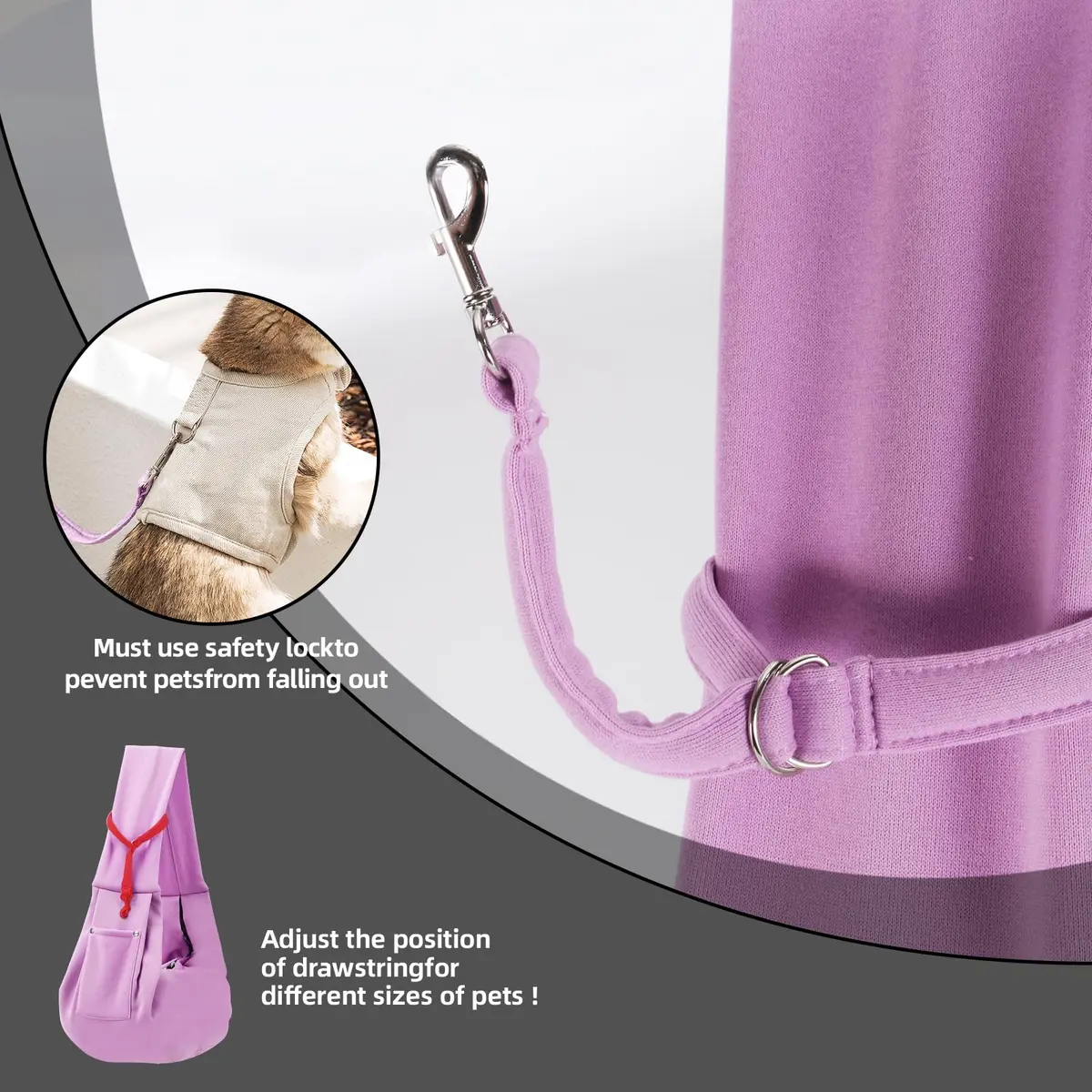 ARZQUT Dog and Cats Carrier Sling | Small Pet Carrier with Storage Pocket, Reversible, Hand-Free, 21x12 inches, Purple - view 6