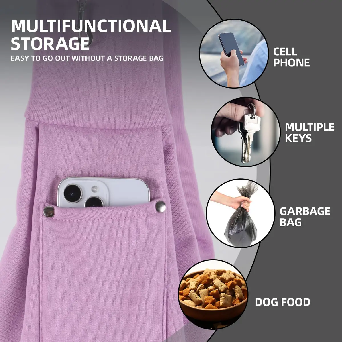 ARZQUT Dog and Cats Carrier Sling | Small Pet Carrier with Storage Pocket, Reversible, Hand-Free, 21x12 inches, Purple - view 3