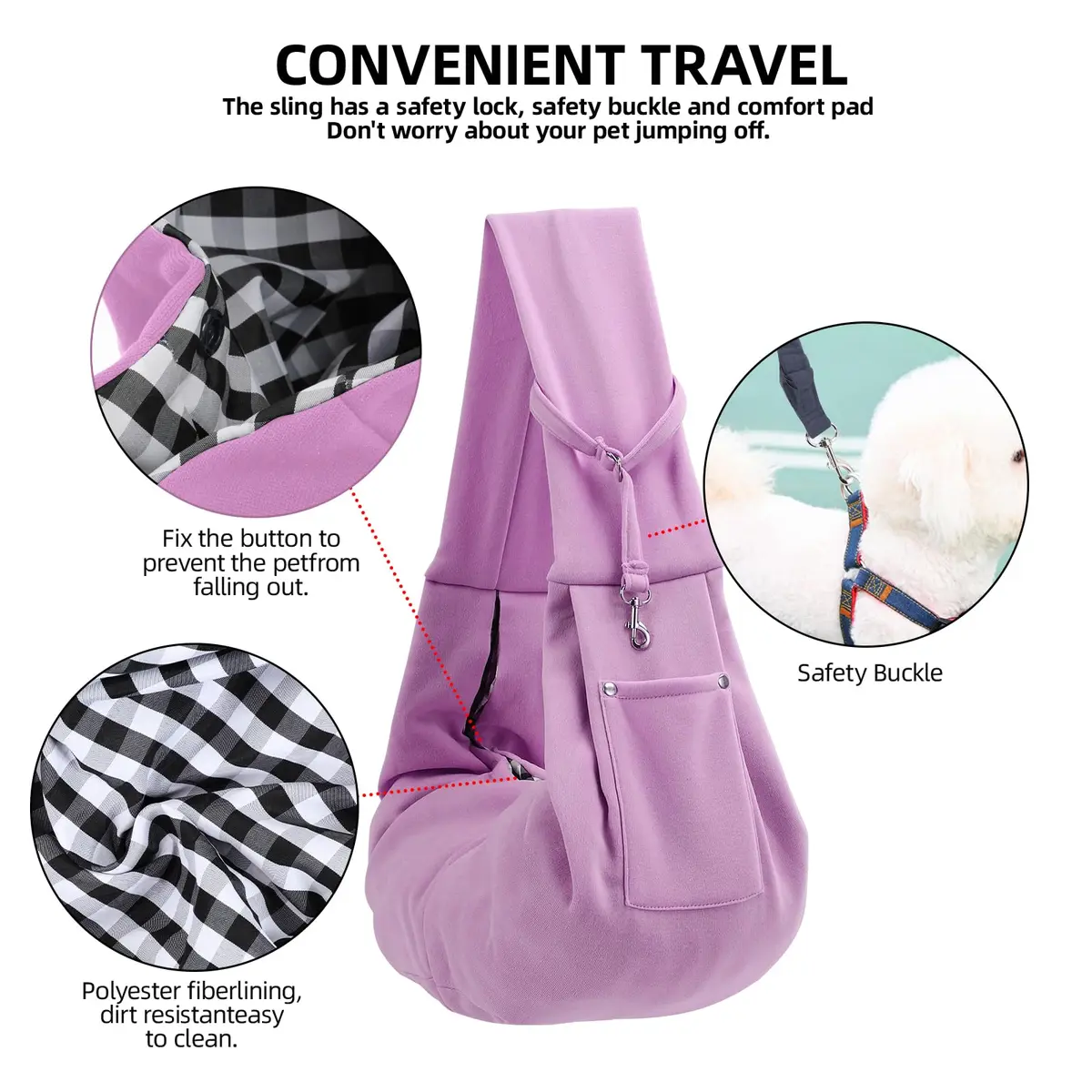 ARZQUT Dog and Cats Carrier Sling | Small Pet Carrier with Storage Pocket, Reversible, Hand-Free, 21x12 inches, Purple - view 4