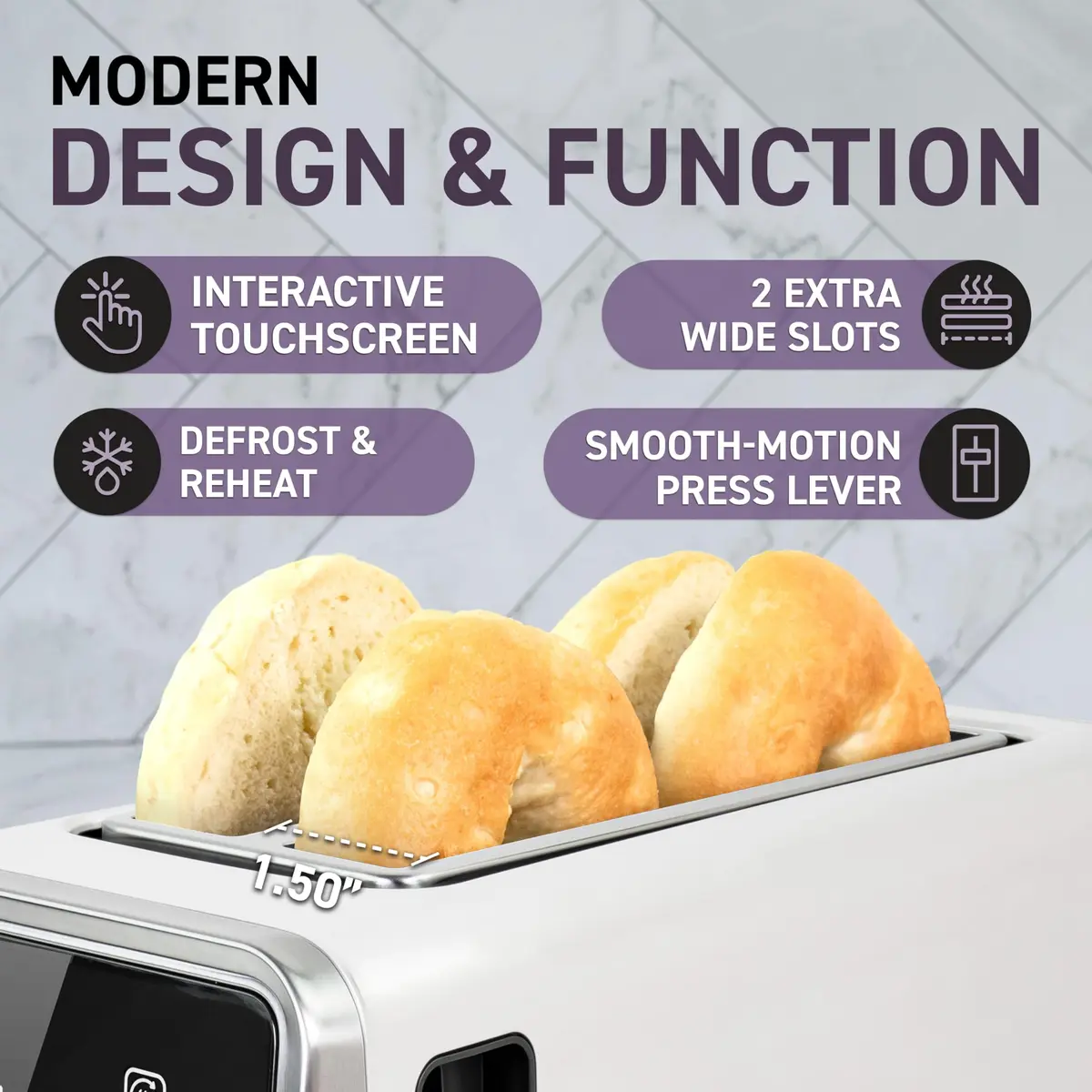 Nostalgia Inspirex Touch Screen Toaster - 2 Slice Extra-Wide Slots | 5 Bread Types & 6 Browning Levels - view 3