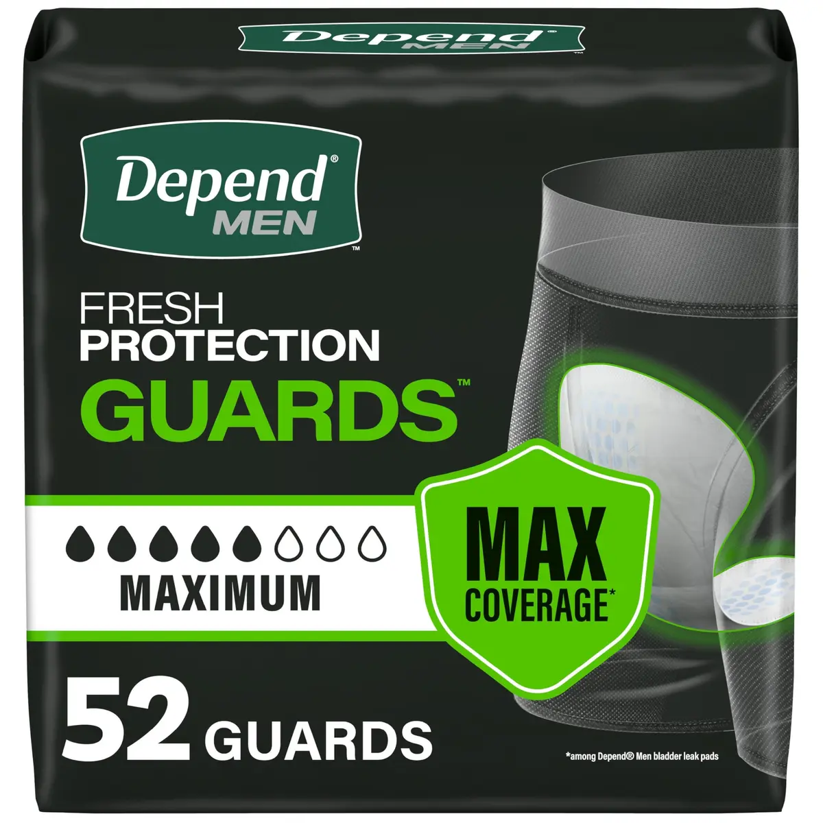 Depend Guards Incontinence Pads for Men, Maximum Absorbency, 52 Count (2.1 lb / 0.96 kg) - main product image