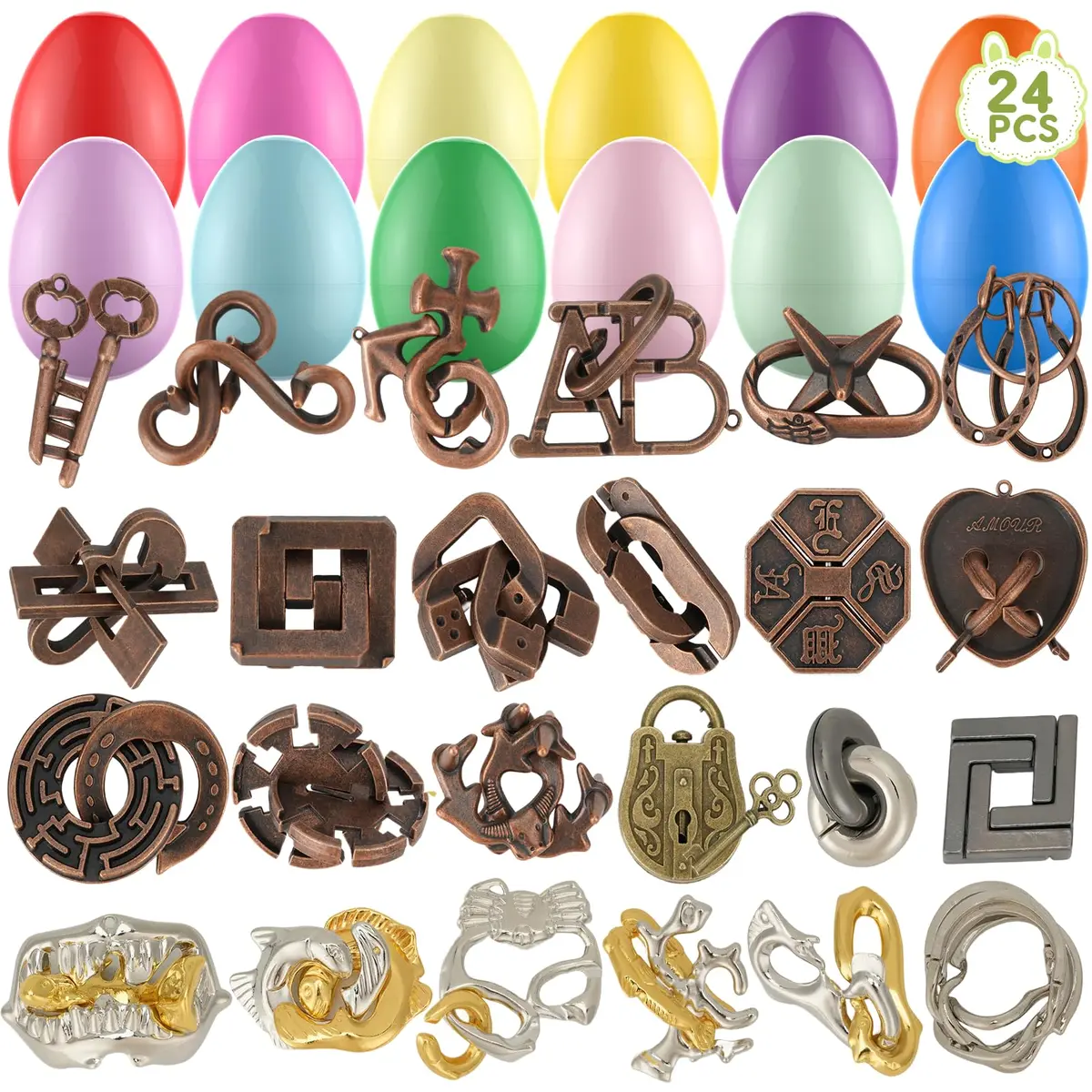 Mytothfy 24 Pcs Brain Teaser Puzzles for Adults Teens | Metal & Plastic IQ Challenges - view 8