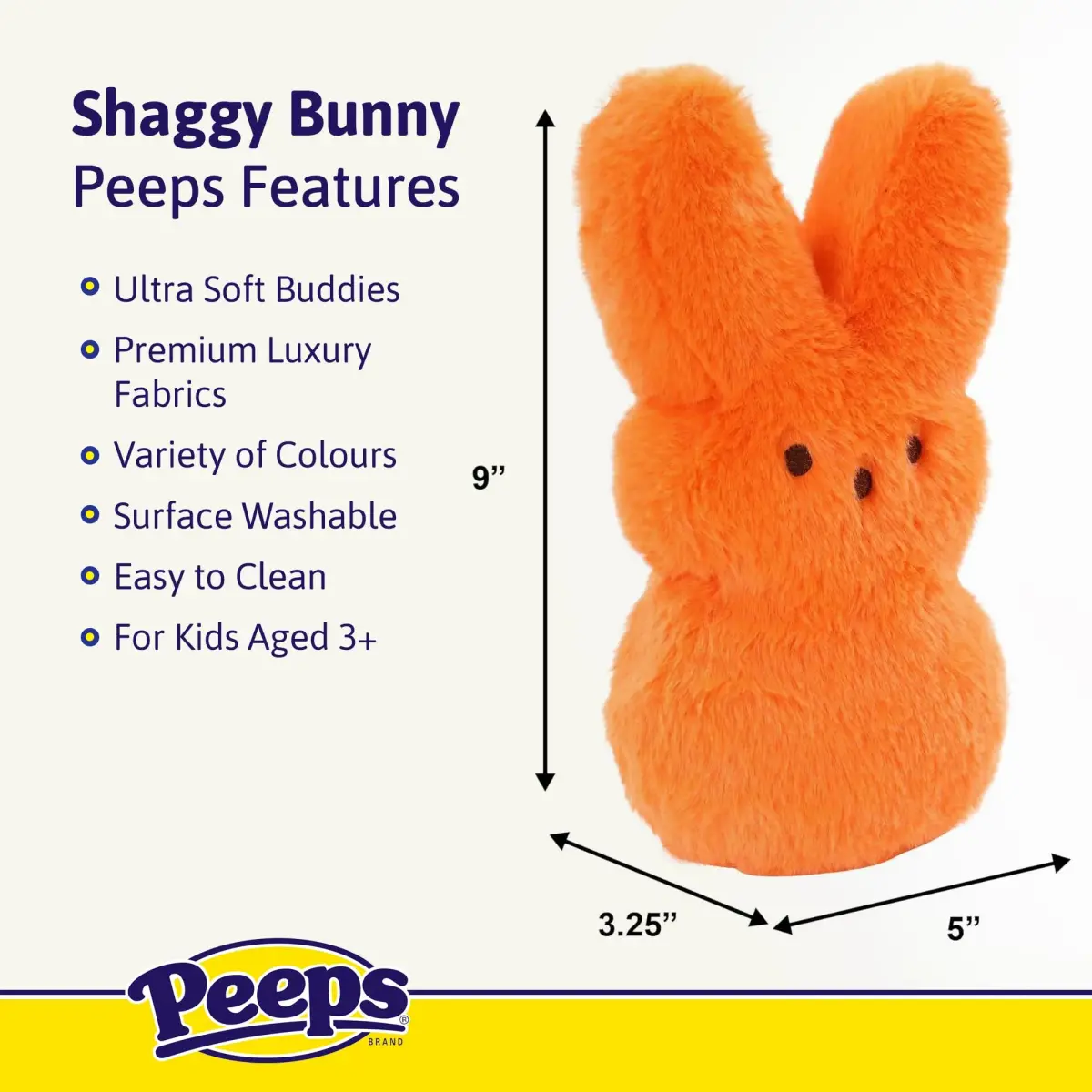 Animal Adventure PEEPS Daisy Shaggy Bunny Plush (9" / 22.86 cm) | Easter Basket Stuffed Animal for Kids Aged 3+ - view 5