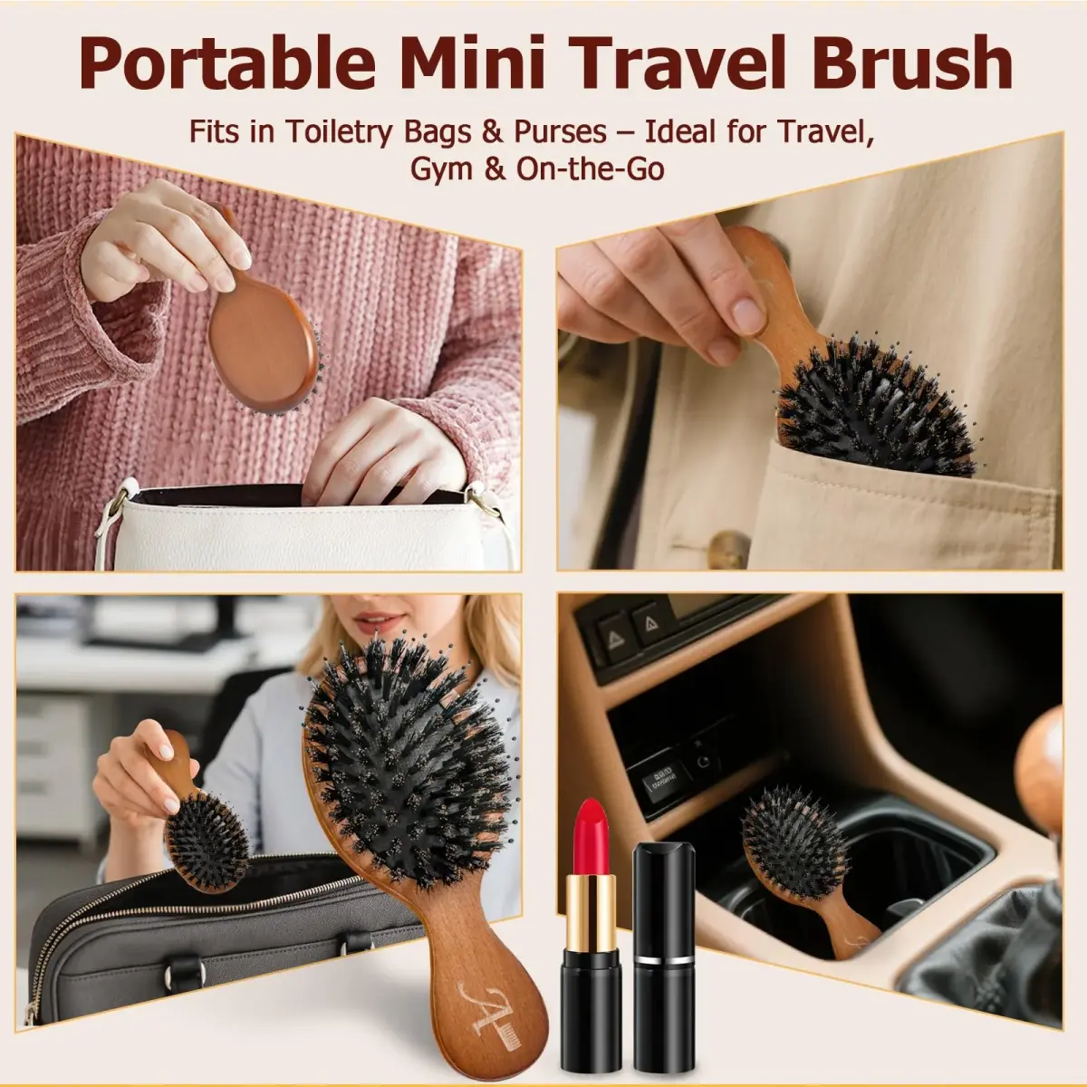 Ancable Travel Folding Hair Brush, Mini Boar Bristle Hair Brush 5.6 inches (1.79 oz) | Detangles & Adds Shine - view 6