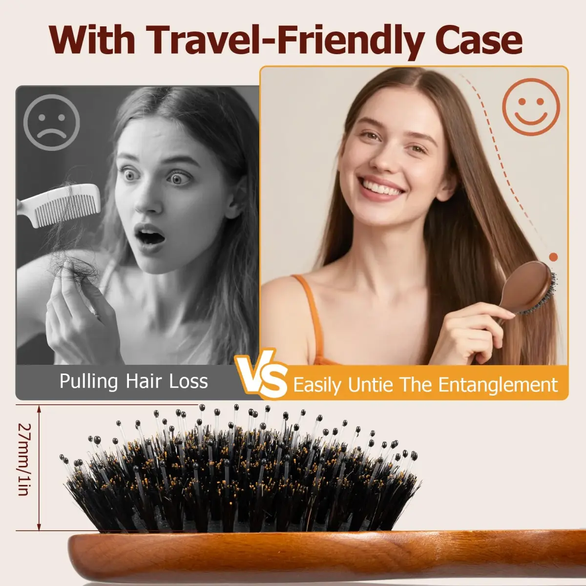 Ancable Travel Folding Hair Brush, Mini Boar Bristle Hair Brush 5.6 inches (1.79 oz) | Detangles & Adds Shine - view 4