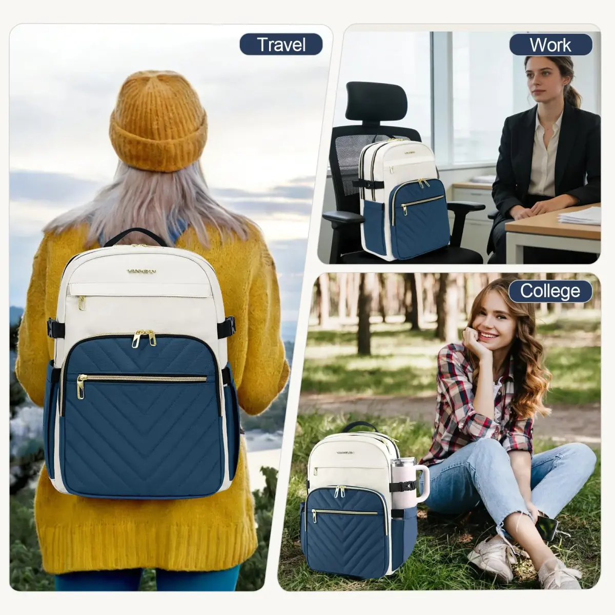 VANKEAN 15.6 Inch Laptop Backpack for Women Large Capacity 32cm (12.6in) W x 43cm (16.9in) H x 20cm (7.9in) D | Water-Resistant Travel & College Daypack - view 7