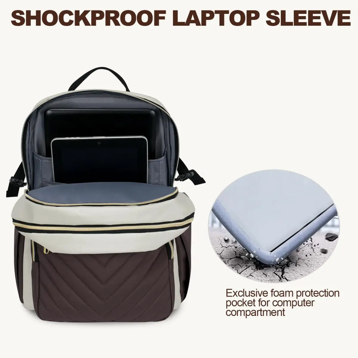 VANKEAN 15.6 Inch Laptop Backpack for Women Large Capacity Beige-coffee | Water Resistant Travel Bag - view 5