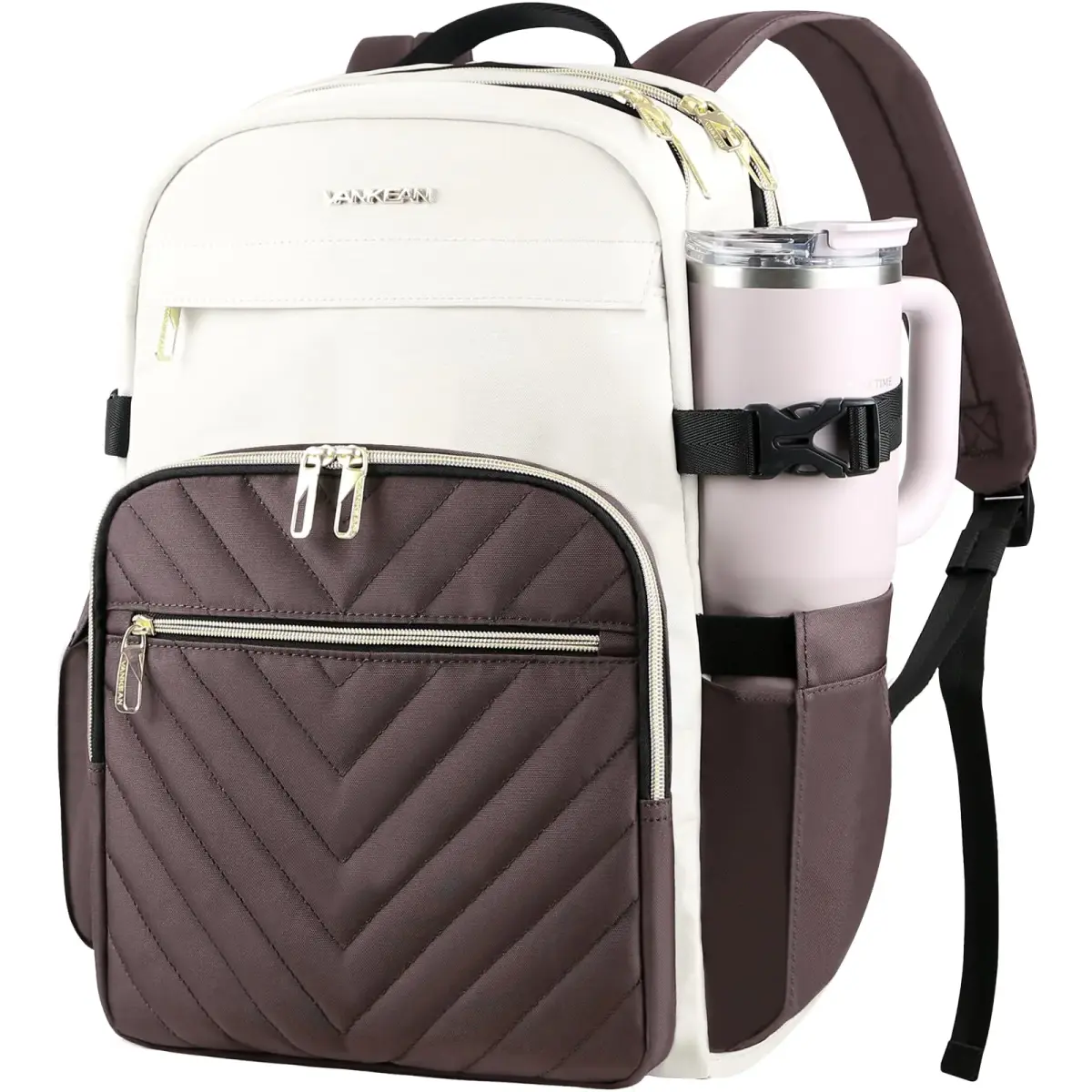 VANKEAN 15.6 Inch Laptop Backpack for Women Large Capacity Beige-coffee | Water Resistant Travel Bag - main product image