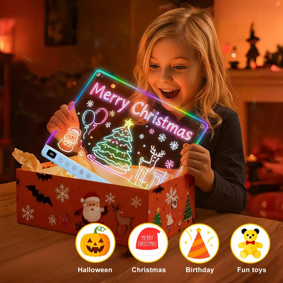 LUMIBOARD LED Drawing Board 13 Light Effects 36.8cm x 27.9cm (14.5" x 11") | Rechargeable Glow Doodle Tablet for Kids - view 8