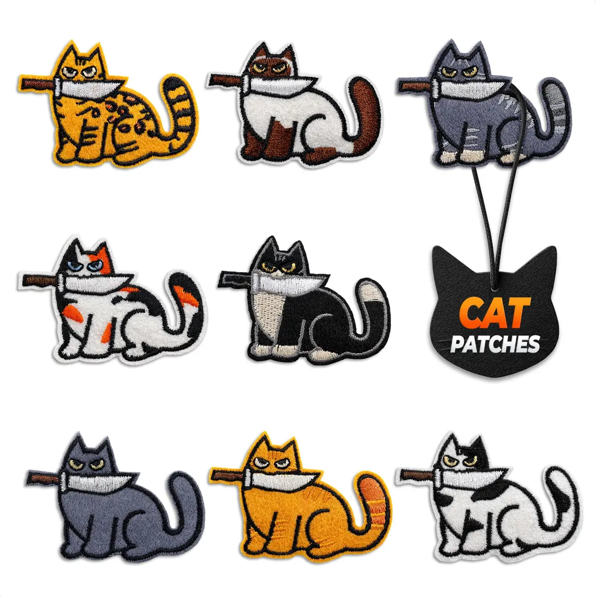 Reluen 8 Pcs Cat Iron-On Patches for Clothes, Embroidered 5.3 cm x 4.5 cm (2.52 x 1.76 in) | Cute Cartoon Cat Designs for DIY & Customization - main product image