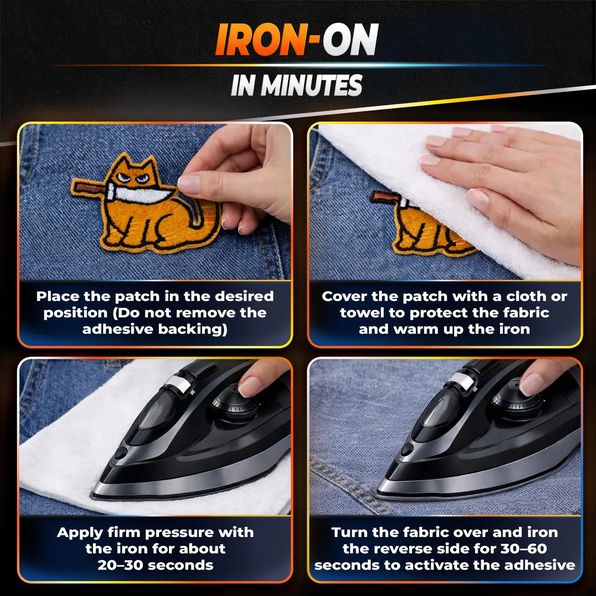 Reluen 8 Pcs Cat Iron-On Patches for Clothes, Embroidered 5.3 cm x 4.5 cm (2.52 x 1.76 in) | Cute Cartoon Cat Designs for DIY & Customization - view 5