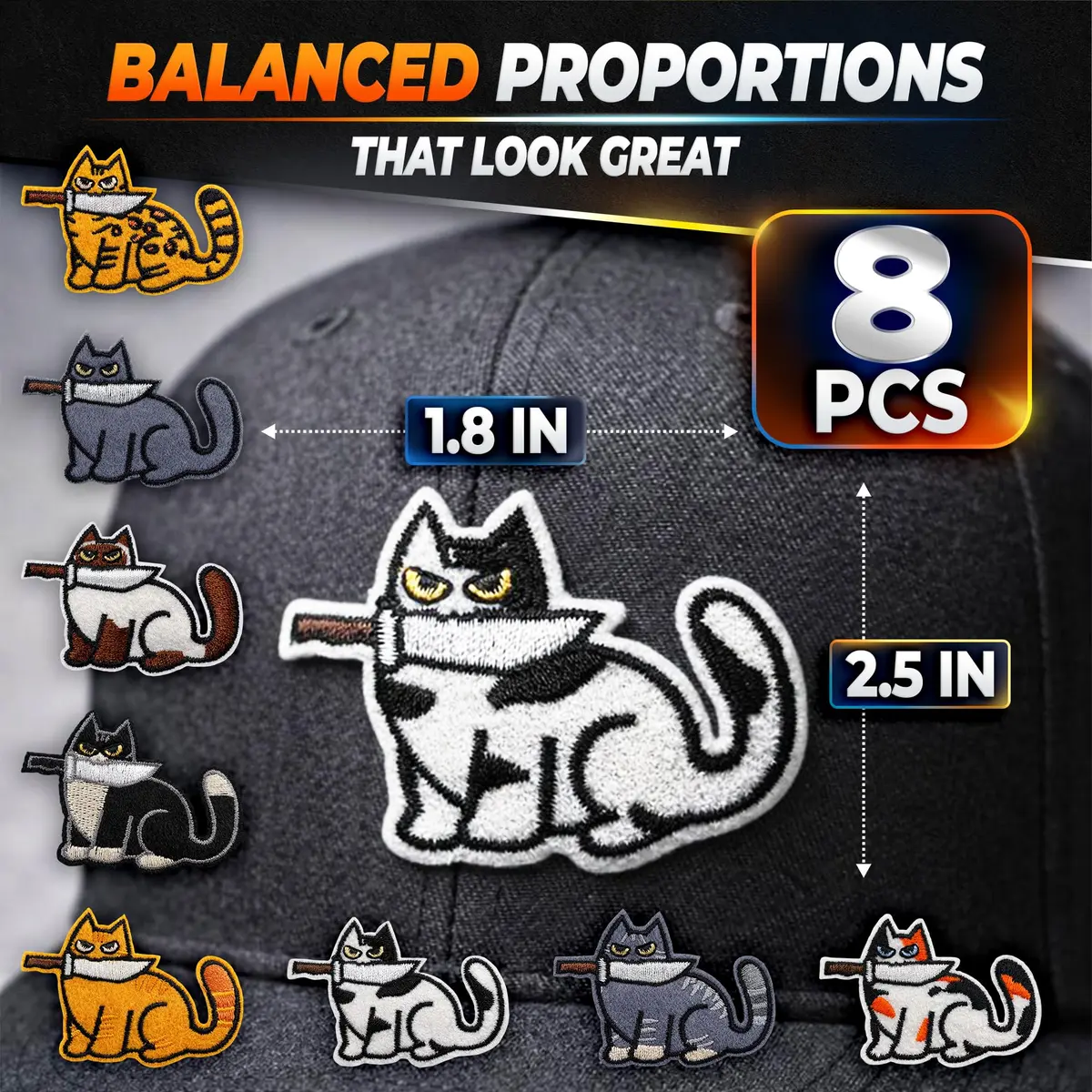 Reluen 8 Pcs Cat Iron-On Patches for Clothes, Embroidered 5.3 cm x 4.5 cm (2.52 x 1.76 in) | Cute Cartoon Cat Designs for DIY & Customization - view 2