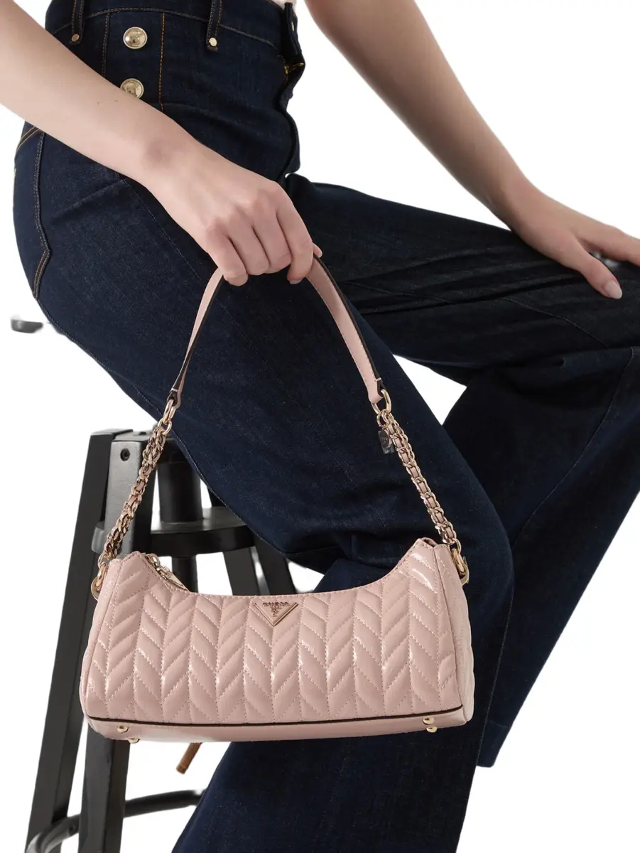 GUESS Cheryl Shoulder Bag | Eco Crinkle PU, Light Rose, 11x4x4 inches, Gold Hardware - view 2