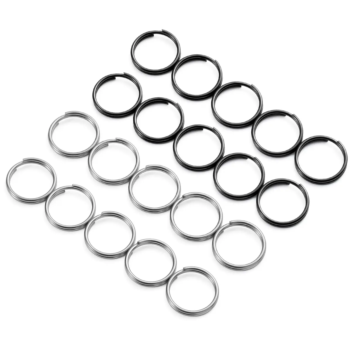 FEGVE TC4 Titanium Small Split Key Rings, Jump Rings for Keys Jewelry DIY (20-Pack, Black+Silver) - main product image