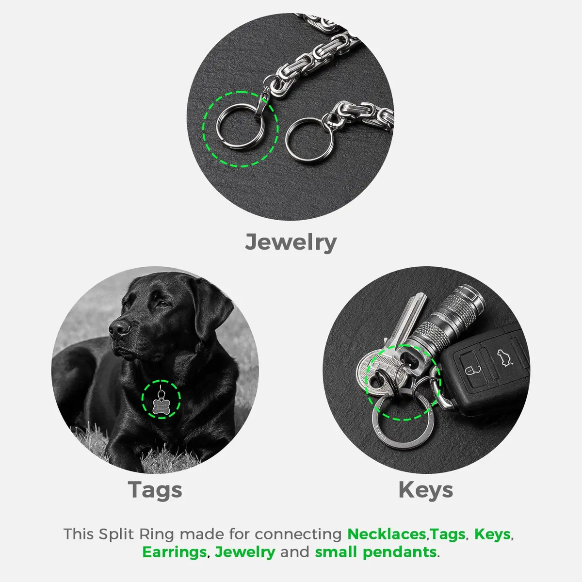FEGVE TC4 Titanium Small Split Key Rings, Jump Rings for Keys Jewelry DIY (20-Pack, Black+Silver) - view 5