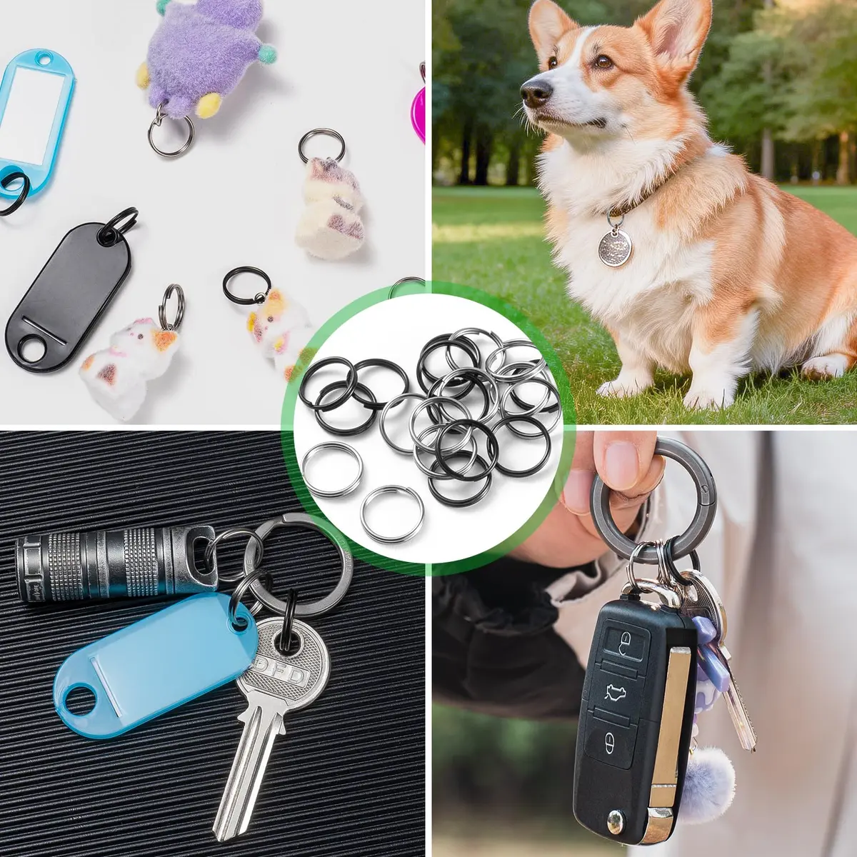 FEGVE TC4 Titanium Small Split Key Rings, Jump Rings for Keys Jewelry DIY (20-Pack, Black+Silver) - view 6