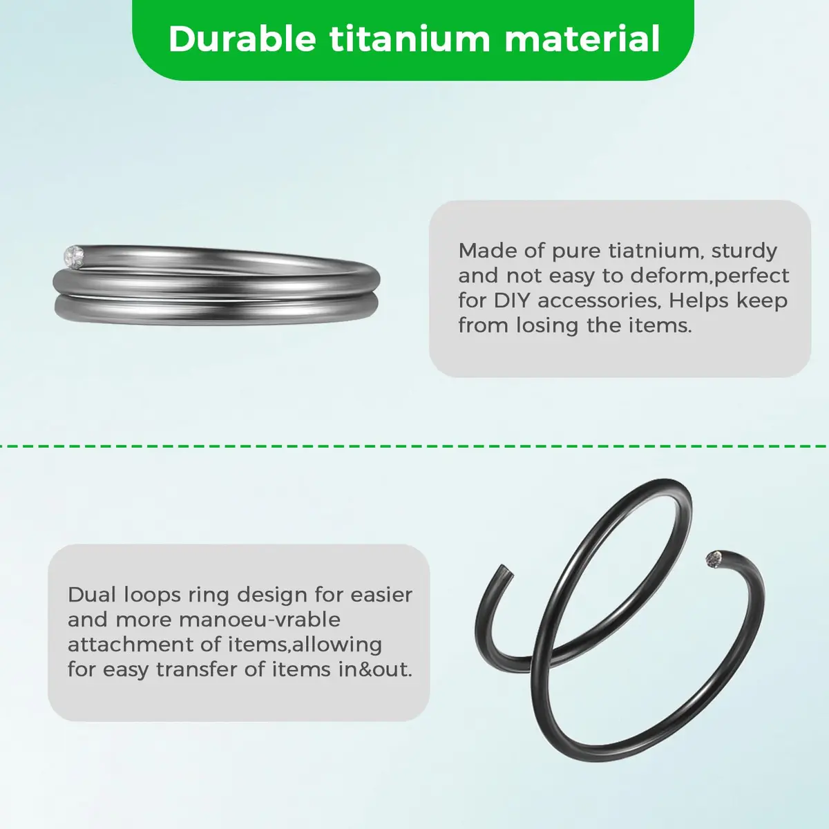 FEGVE TC4 Titanium Small Split Key Rings, Jump Rings for Keys Jewelry DIY (20-Pack, Black+Silver) - view 4