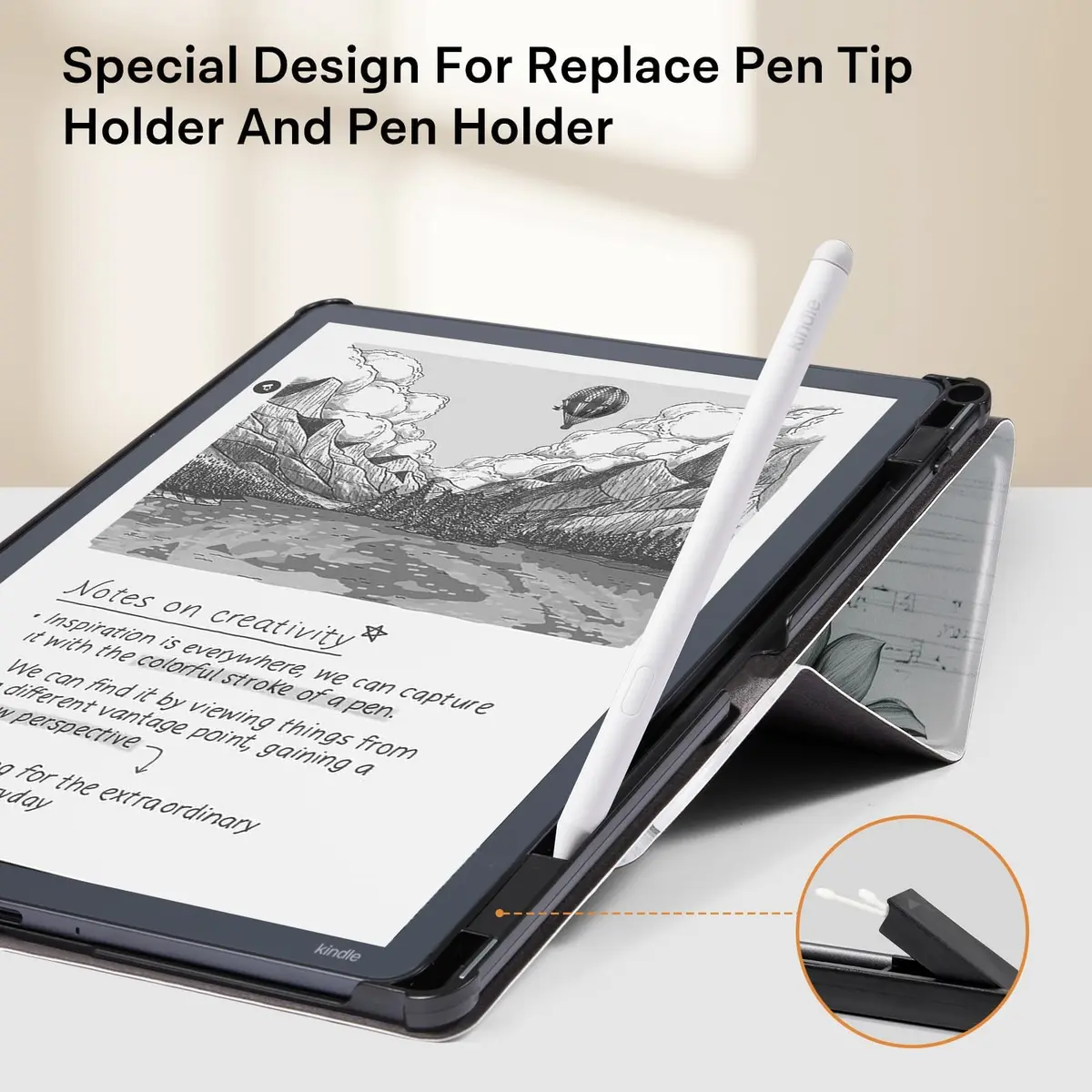 CoBak Case for 11" Kindle Scribe 3rd Gen 2025 Colorsoft | Sketch Sunflower PU Leather Folio with Pen Holder & Stand - view 4