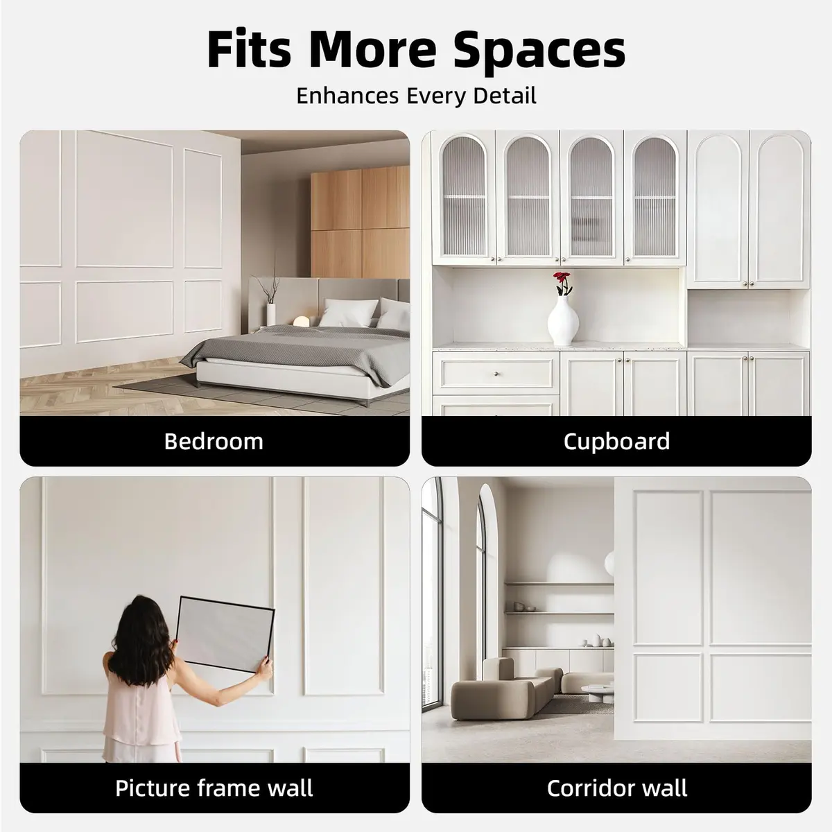 JSIWOTH 20ft (6.1m) Flexible Peel and Stick Wall Molding Trim | White TPE Self-Adhesive Decorative Border for Walls, Mirrors, Cabinets - view 4