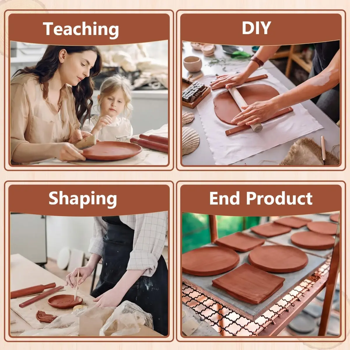 Sasylvia Reddish Brown Wood Clay Pottery Rolling Pin Guides Set (10 Pcs, 34cm / 13.4in) | 5 Thickness Sizes for Even Clay Slabs - view 6