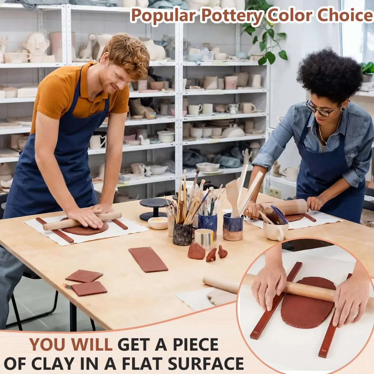 Sasylvia Reddish Brown Wood Clay Pottery Rolling Pin Guides Set (10 Pcs, 34cm / 13.4in) | 5 Thickness Sizes for Even Clay Slabs - view 4