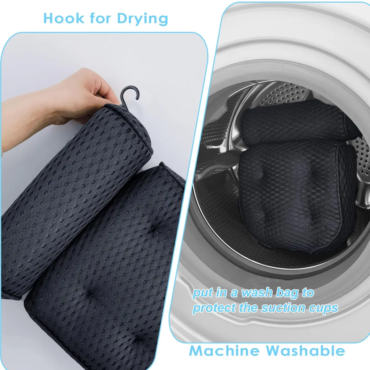 AEROiVi Luxury Bath Pillow for Tub | Soft Mesh Head and Neck Support with 6 Suction Cups, Black - view 5