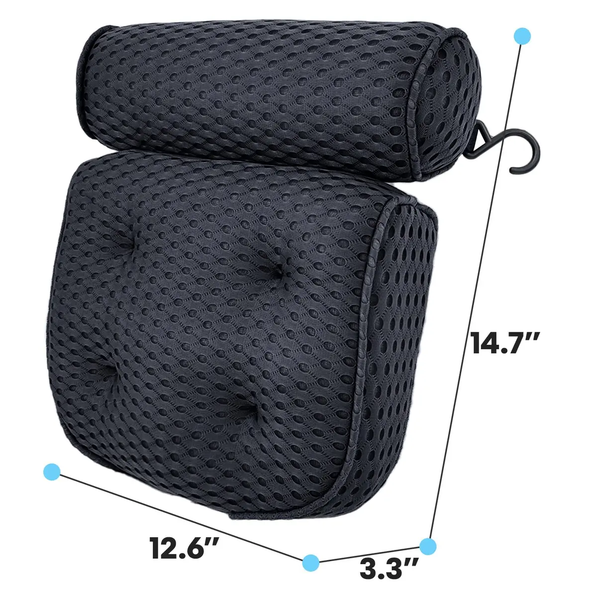 AEROiVi Luxury Bath Pillow for Tub | Soft Mesh Head and Neck Support with 6 Suction Cups, Black - view 6