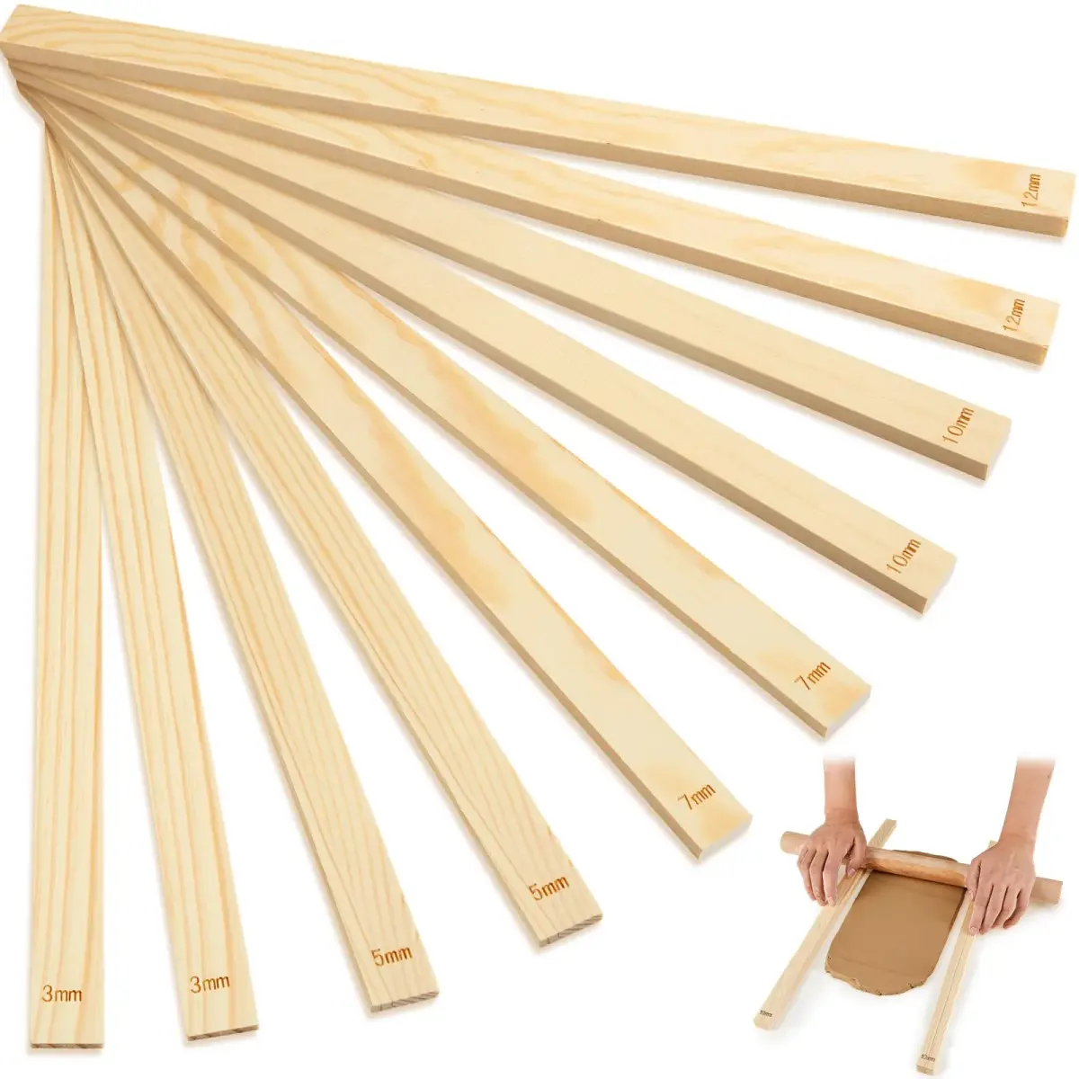 Sasylvia 10 Pcs Wood Clay Pottery Rolling Pin Guides Set, 5 Sizes (42.5mm Total Length) | For Even Clay Thickness - main product image