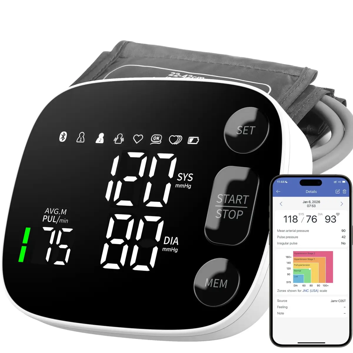 Oklar Bluetooth Blood Pressure Monitor 8.7"-16.5" | App Sync, Dual User, Large LED Display - main product image