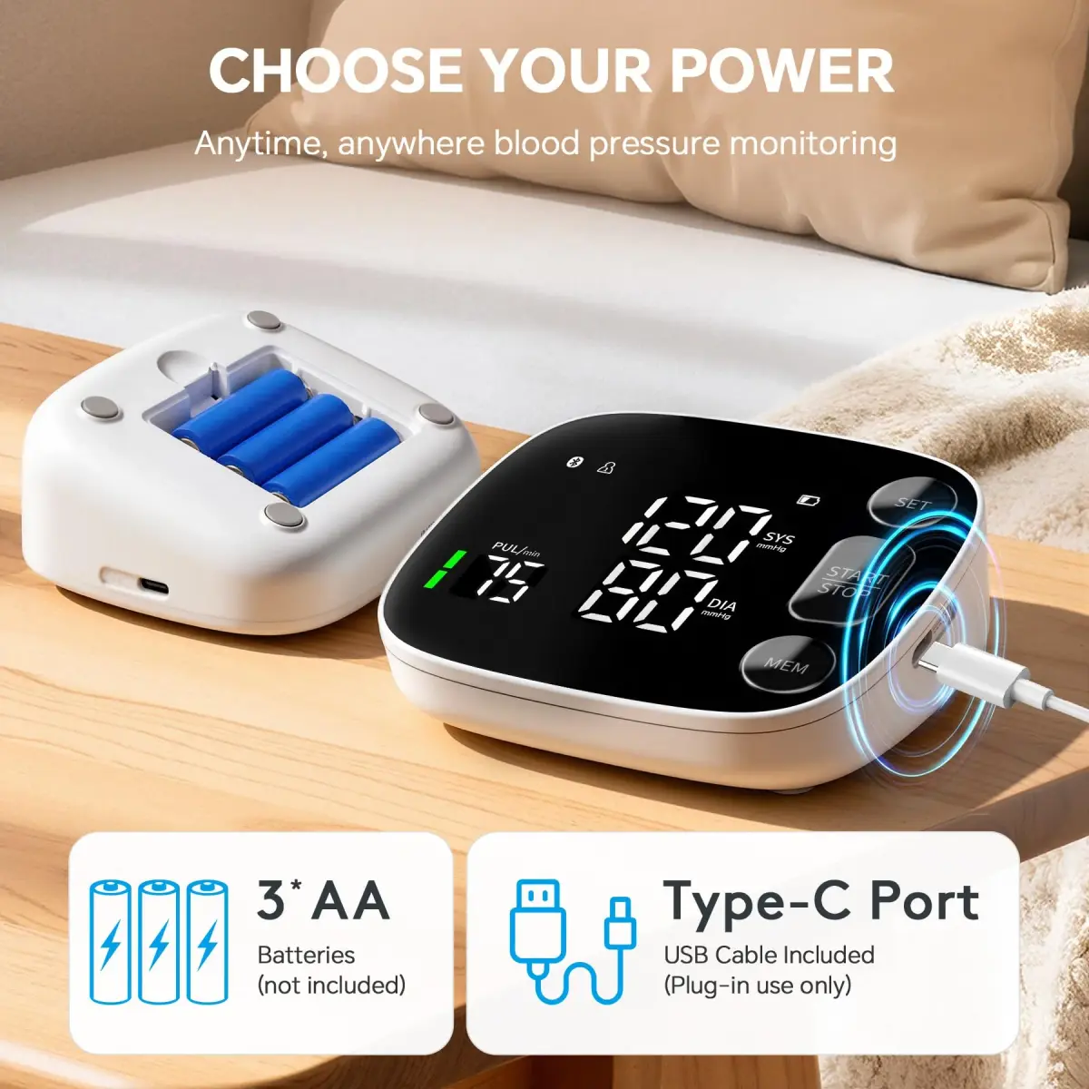 Oklar Bluetooth Blood Pressure Monitor 8.7"-16.5" | App Sync, Dual User, Large LED Display - view 5