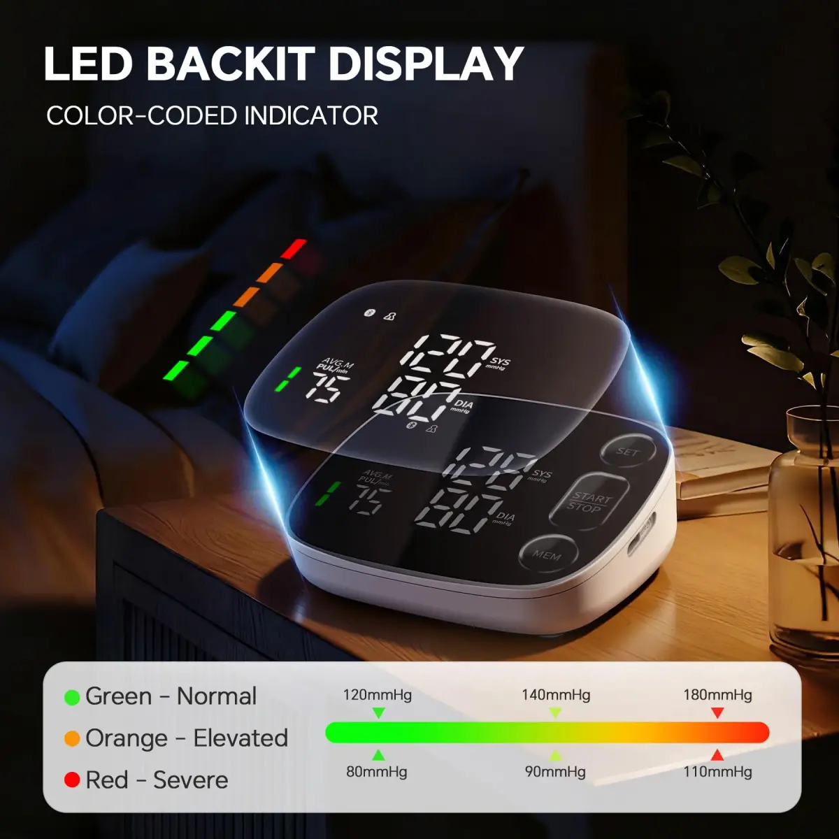 Oklar Bluetooth Blood Pressure Monitor 8.7"-16.5" | App Sync, Dual User, Large LED Display - view 7