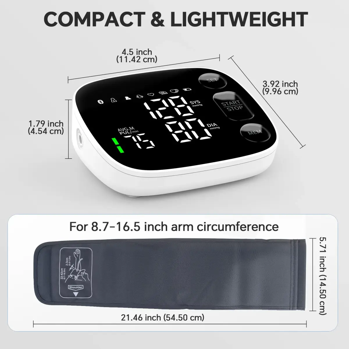 Oklar Bluetooth Blood Pressure Monitor 8.7"-16.5" | App Sync, Dual User, Large LED Display - view 8