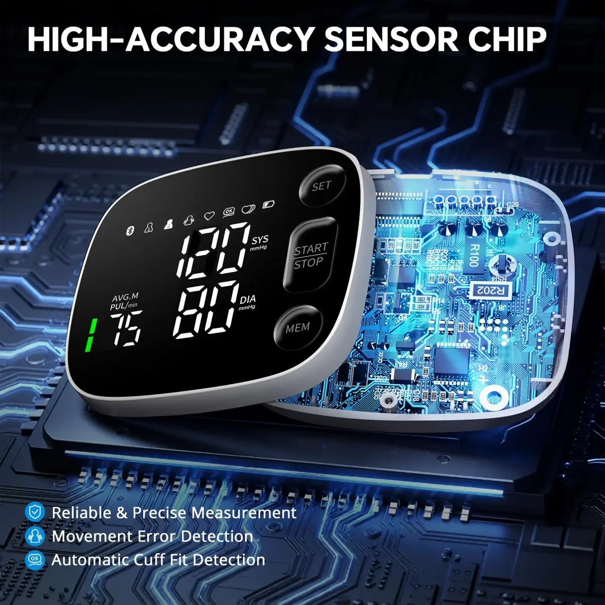 Oklar Bluetooth Blood Pressure Monitor 8.7"-16.5" | App Sync, Dual User, Large LED Display - view 3
