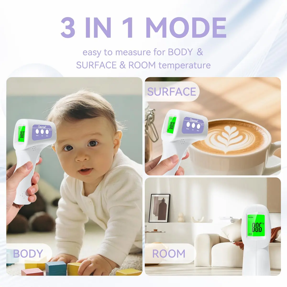 Berrcom 3-in-1 Non-Contact Infrared Forehead Thermometer, Purple | Fast Accurate Reading for All Ages - view 6