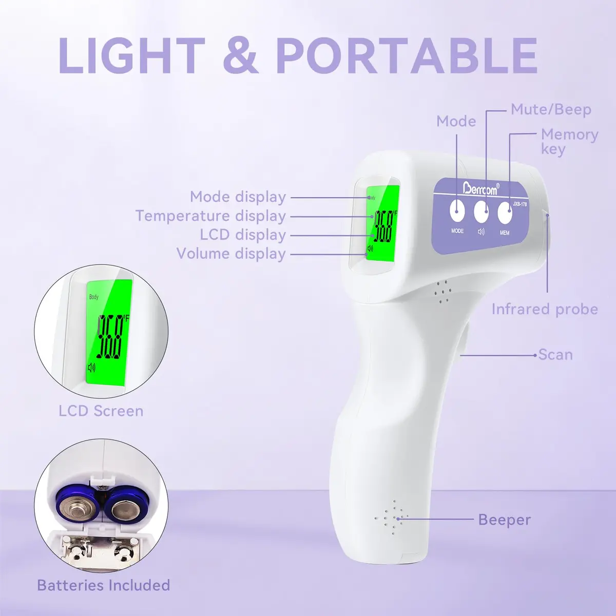 Berrcom 3-in-1 Non-Contact Infrared Forehead Thermometer, Purple | Fast Accurate Reading for All Ages - view 8