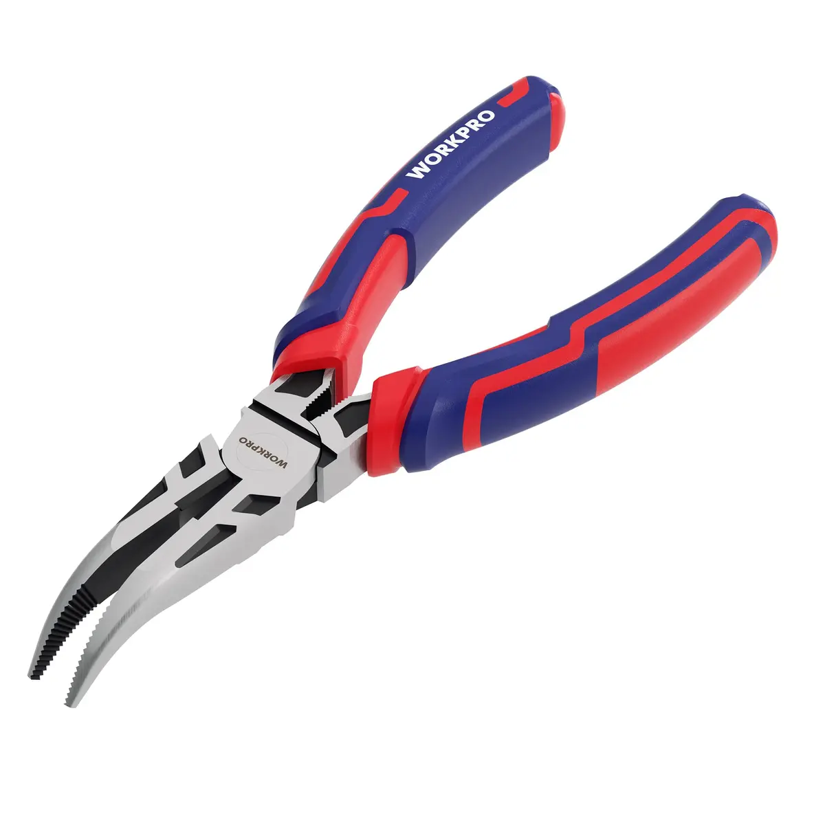 WORKPRO 8" Bent Needle Nose Pliers | Heavy-Duty CRV Steel, Soft Grip, Wire Cutter - main product image