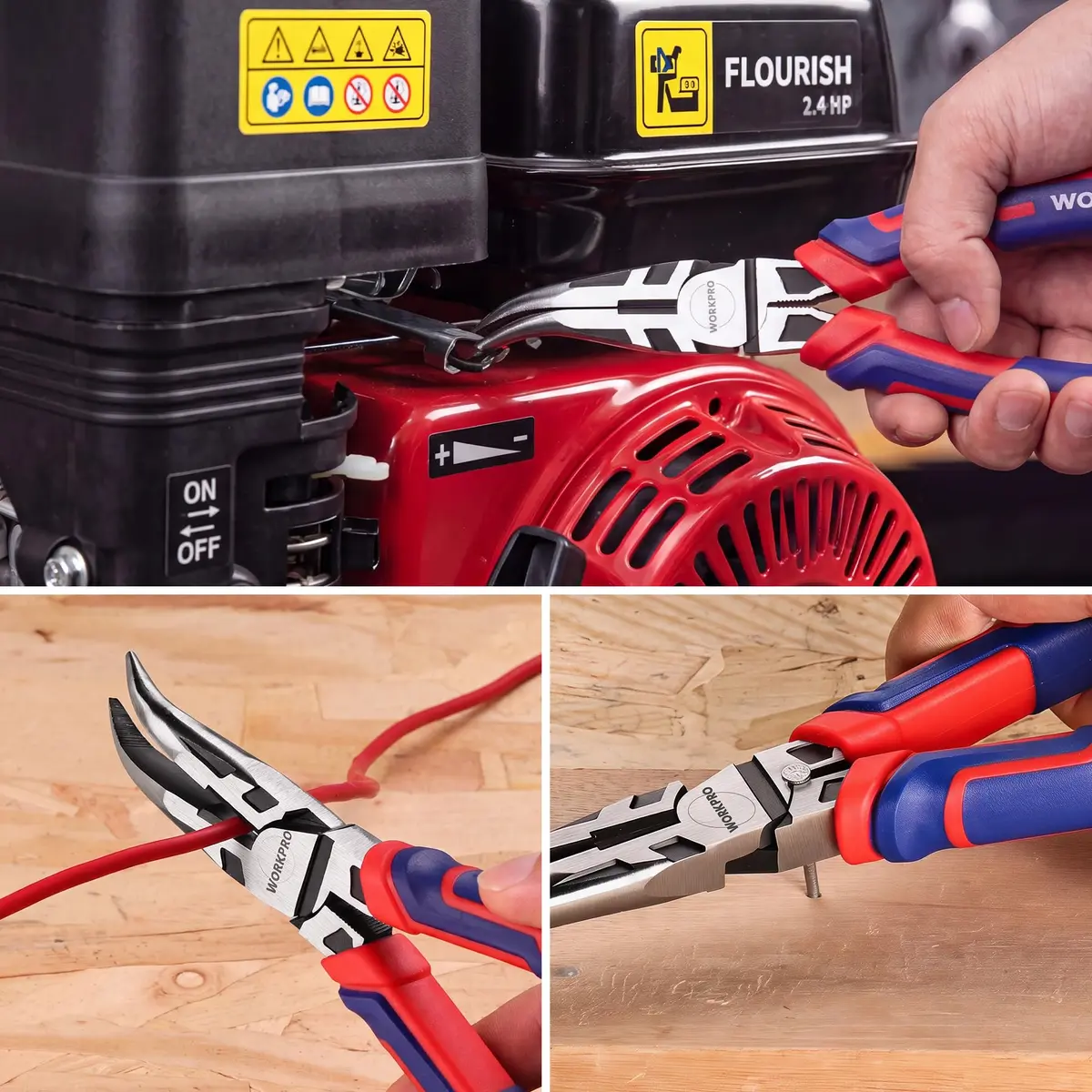 WORKPRO 8" Bent Needle Nose Pliers | Heavy-Duty CRV Steel, Soft Grip, Wire Cutter - view 5