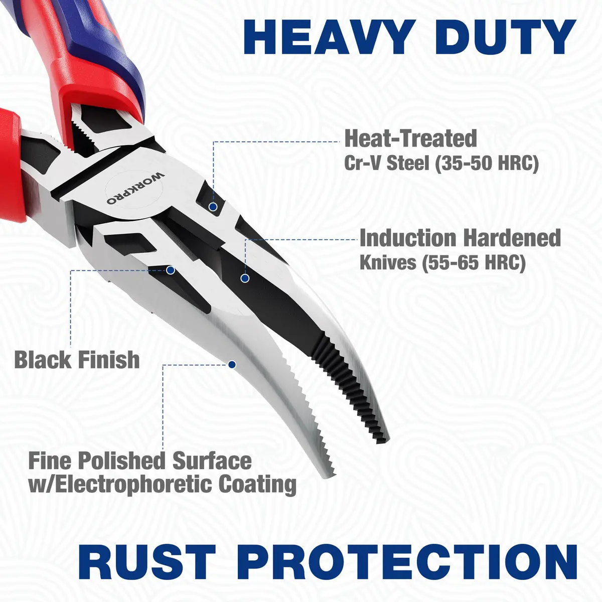 WORKPRO 8" Bent Needle Nose Pliers | Heavy-Duty CRV Steel, Soft Grip, Wire Cutter - view 3