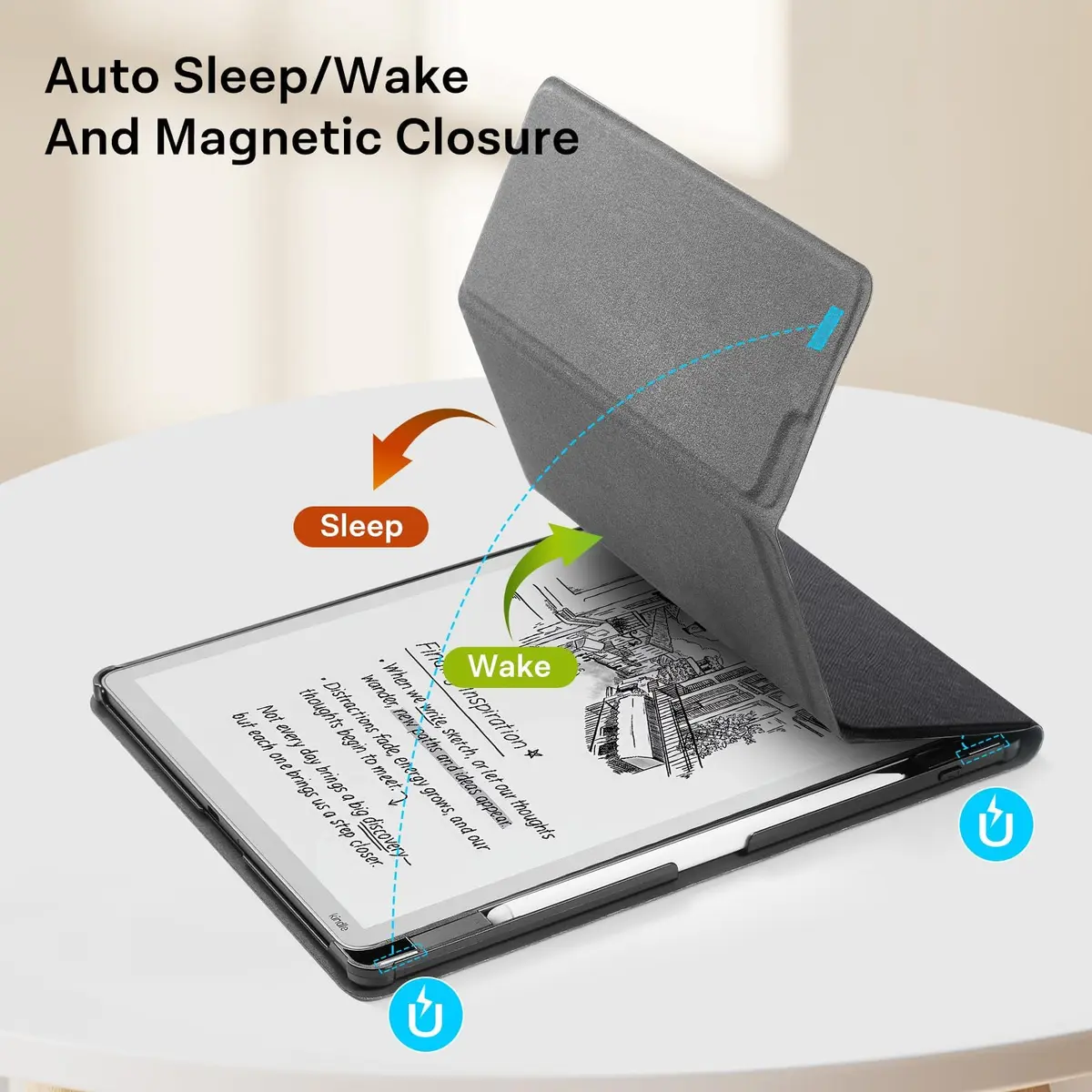 CoBak Case for 11" Kindle Scribe 3rd Gen 2025 | Auto Sleep Wake, Pen Holder, Waterproof PU Leather, Tri-Fold Viewing, Black - view 6