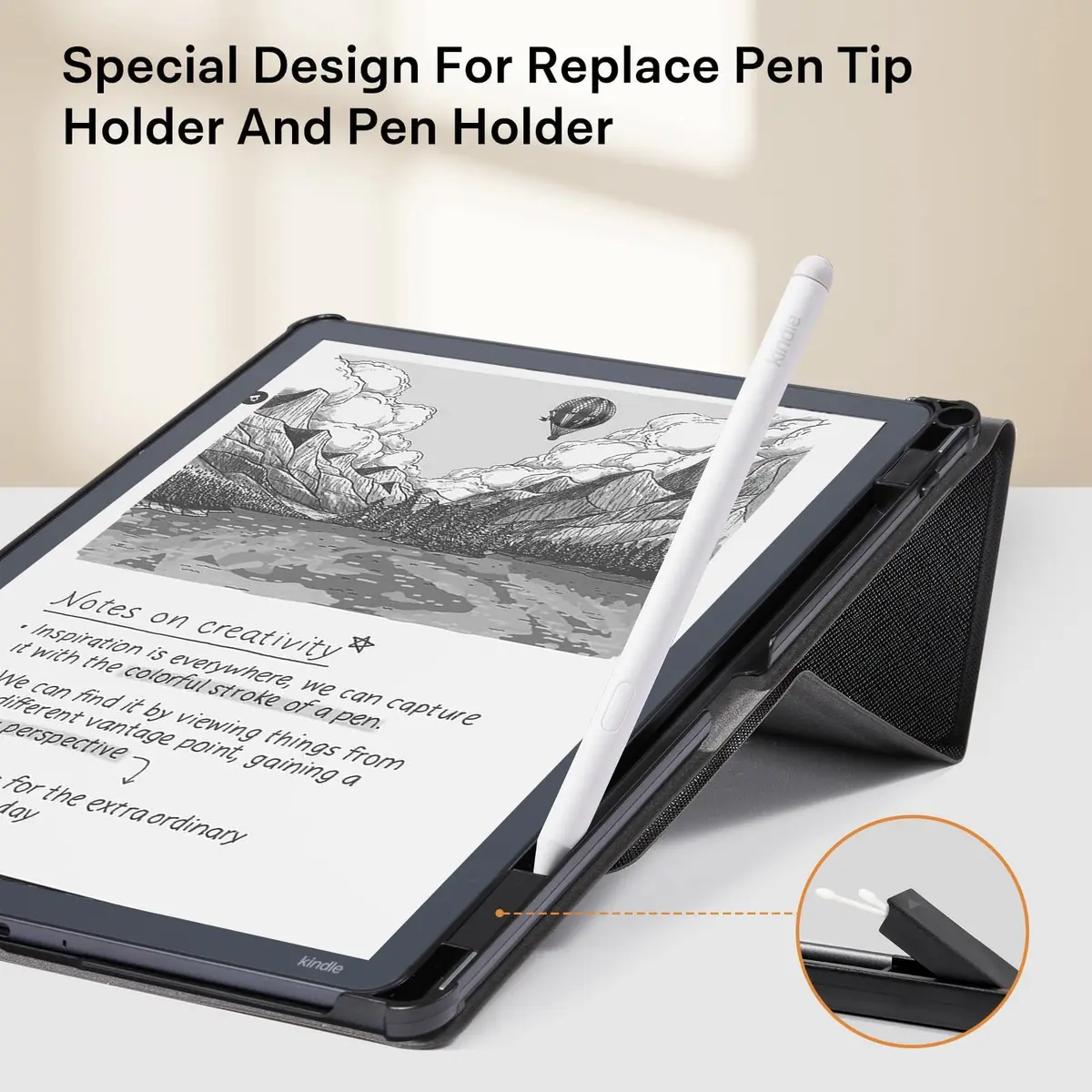 CoBak Case for 11" Kindle Scribe 3rd Gen 2025 | Auto Sleep Wake, Pen Holder, Waterproof PU Leather, Tri-Fold Viewing, Black - view 4