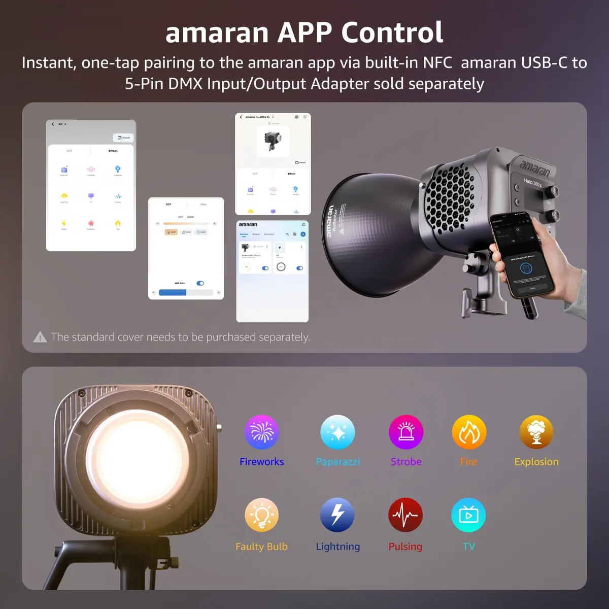 Amaran Halo 300x LED Studio Light 305W Bi-Color | Compact, Bright, Reliable for Creators - view 5