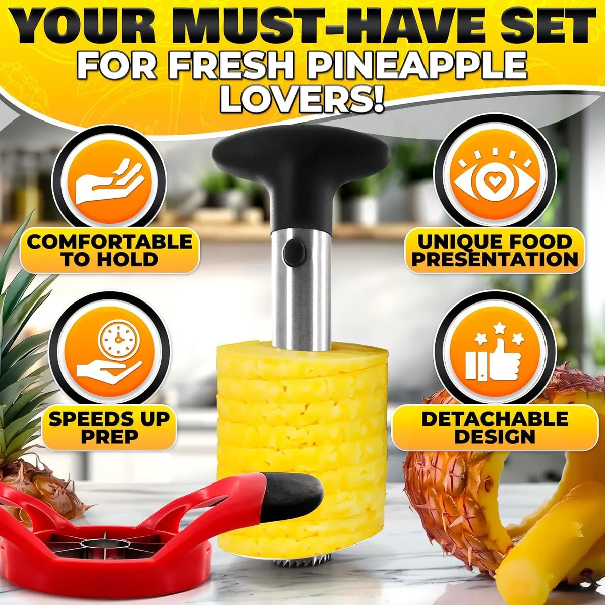 BURIUS Pineapple Corer and Slicer, Apple Cutter Stainless Steel Fruit Tool 10.2cm (4in) | Effortless Fruit Prep - view 6
