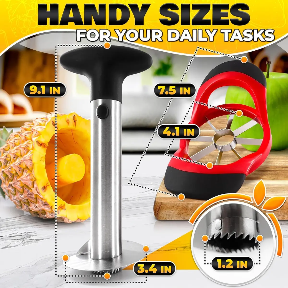 BURIUS Pineapple Corer and Slicer, Apple Cutter Stainless Steel Fruit Tool 10.2cm (4in) | Effortless Fruit Prep - view 3