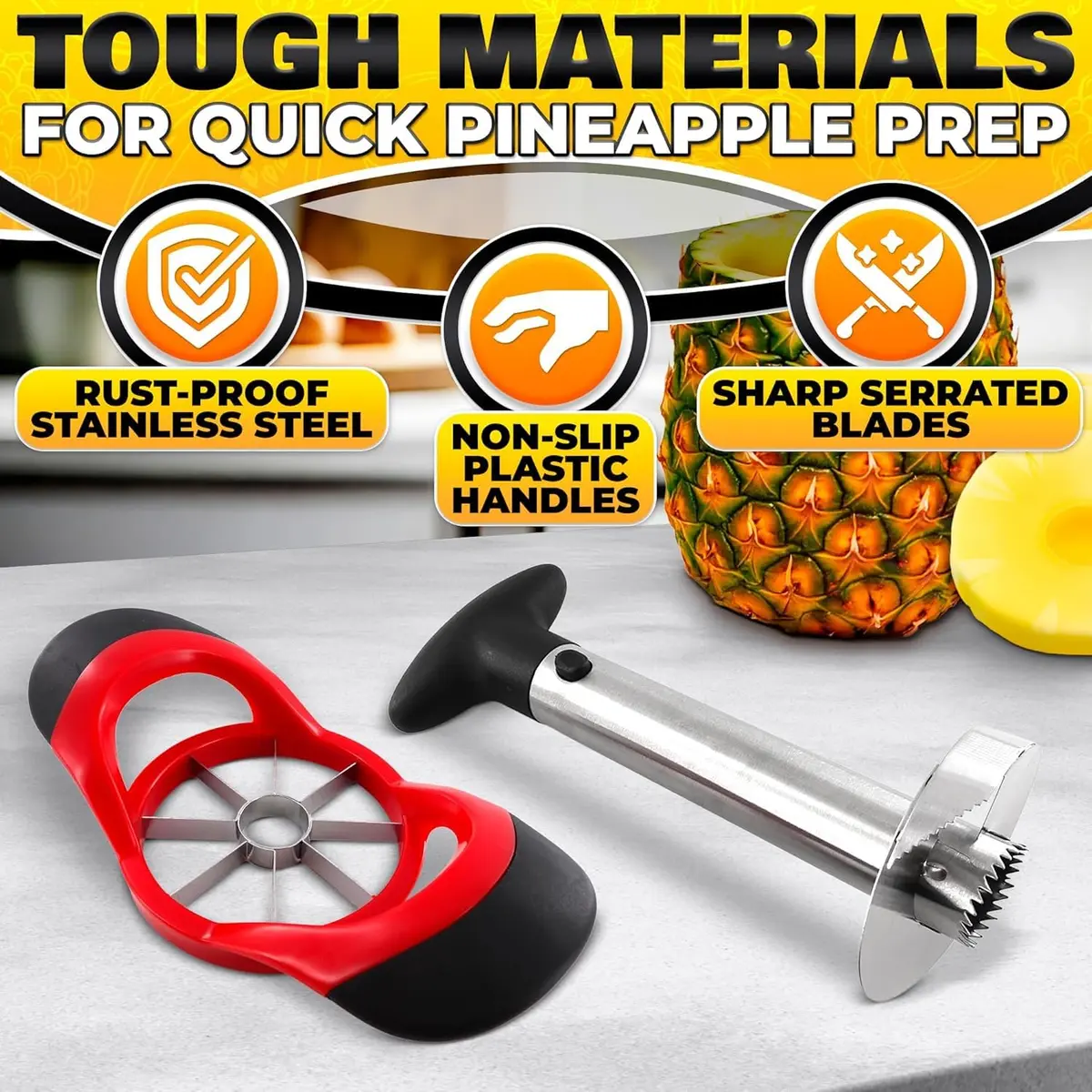 BURIUS Pineapple Corer and Slicer, Apple Cutter Stainless Steel Fruit Tool 10.2cm (4in) | Effortless Fruit Prep - view 4