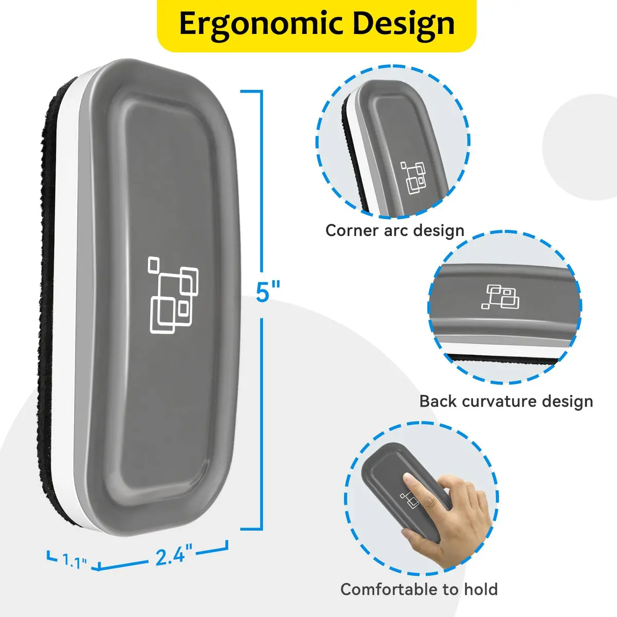 maxtek Magnetic Dry Erase Eraser 2 Pack Gray + White | Strong Magnetic Grip, Washable ABS - view 6