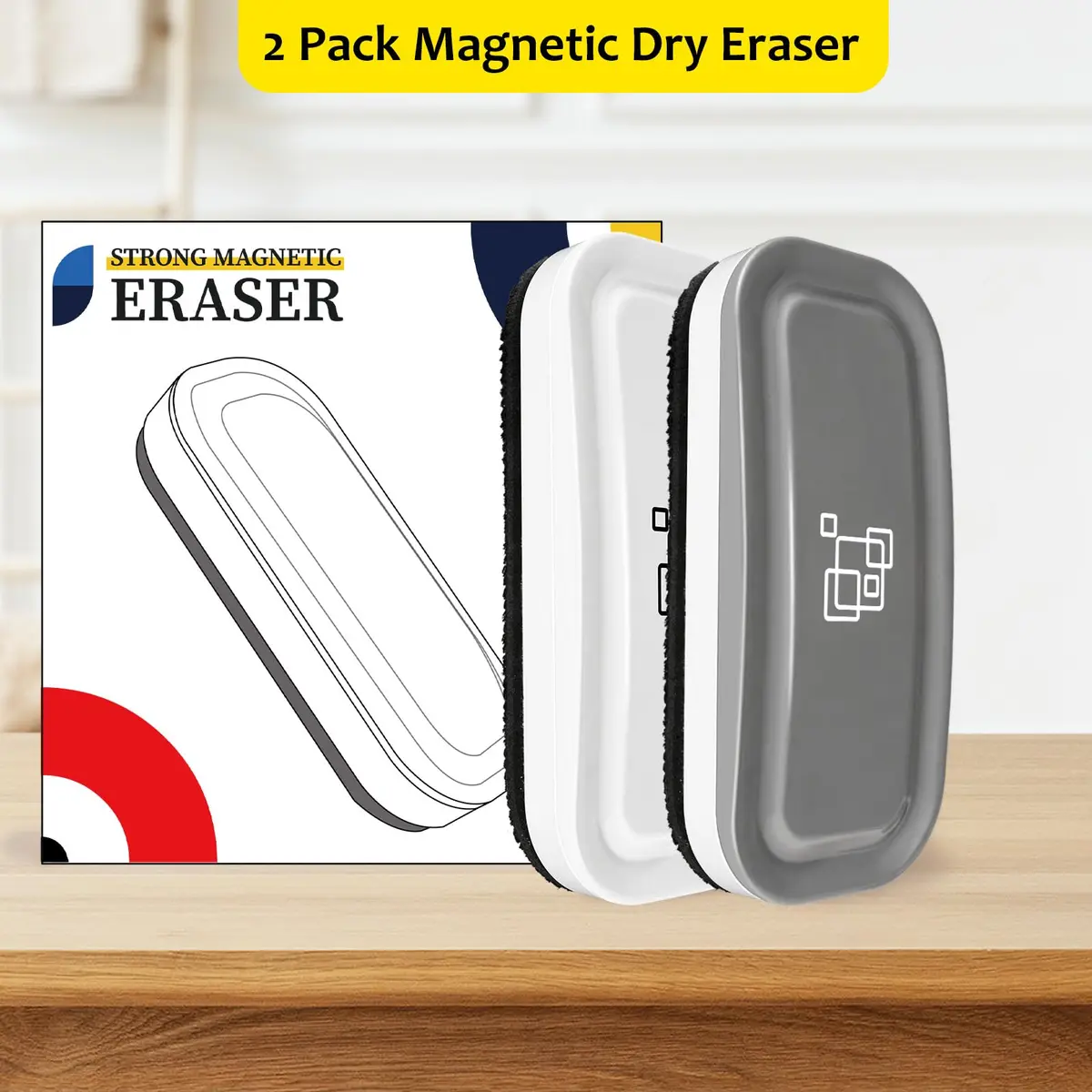 maxtek Magnetic Dry Erase Eraser 2 Pack Gray + White | Strong Magnetic Grip, Washable ABS - view 7