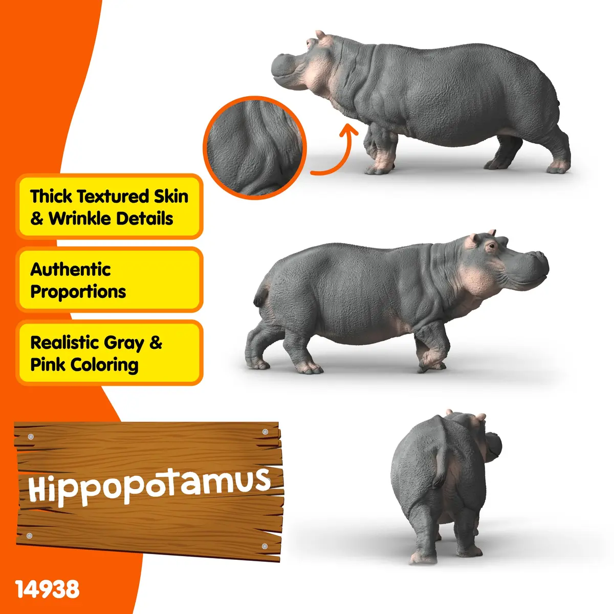Schleich Hippopotamus Toy Figurine 12.8 cm (5.03 in) | Realistic Wild Life Animal - view 2